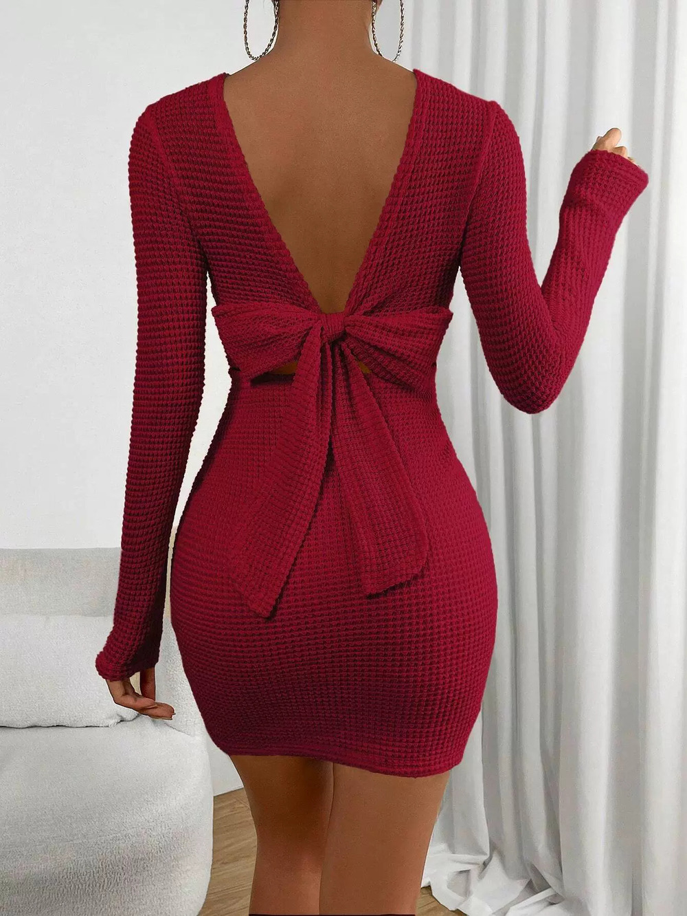 ZARA Red High Waist Backless Round Neck Mini Dress Slim Bodycon Spring Summer
